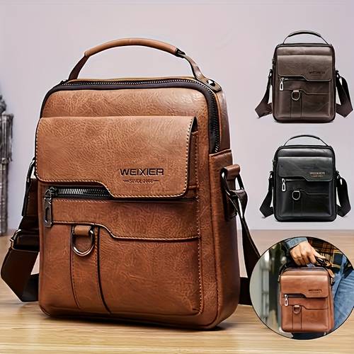 mens vintage crossbody bag high quality adjustable strap large capacity with multiple compartments light brown casual everyday use valentines gift for husband or boyfriend versatile travel bag multiple compartments bag durable zipper bag