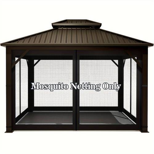 Hugline 10'x10' Outdoor Gazebo Mosquito Netting - 4-Panel Zippered Mesh Sidewall Curtain for Fly Repellent, Polyester Fiber, Universal Replacement Screen for Horses