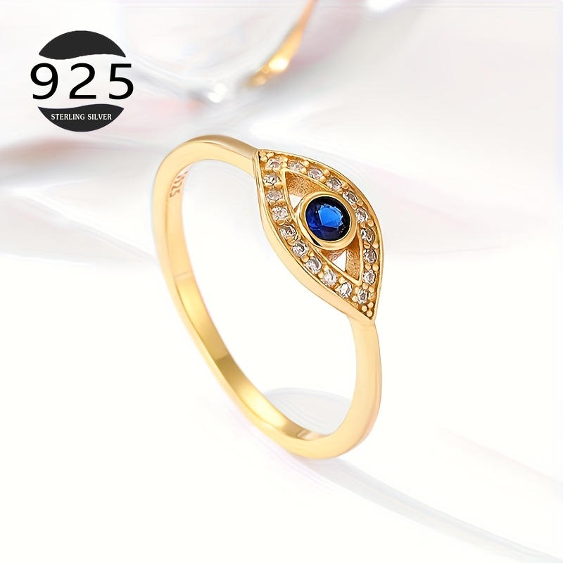 

S925 Sterling Silvery Ring Evil Eye Blue Eye Ring Wedding Jewelry Accessories Halloween & Christmas & Thanksgiving 1.8g/0.06oz