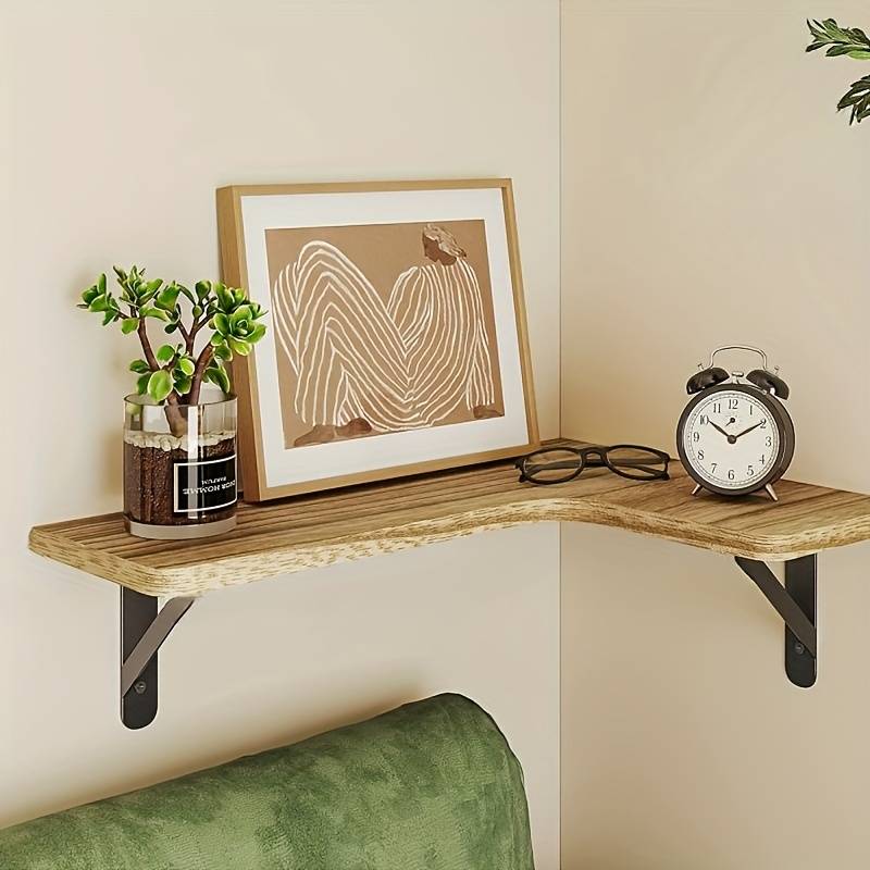 2 Mensole Galleggianti Da Parete Con Corda, Foglie Decorative E Striscia Luminosa – Decorazione Rustica Senza Fori Per Piante
