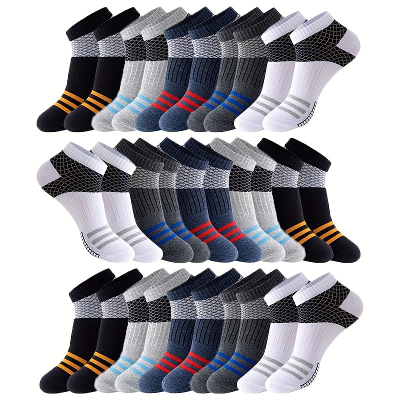 

15 Pairs Men's Low Cut Crew Socks, Breathable Comfy Casual Socks Sweat-absorbing Fashion Sports Socks For Spring Summer