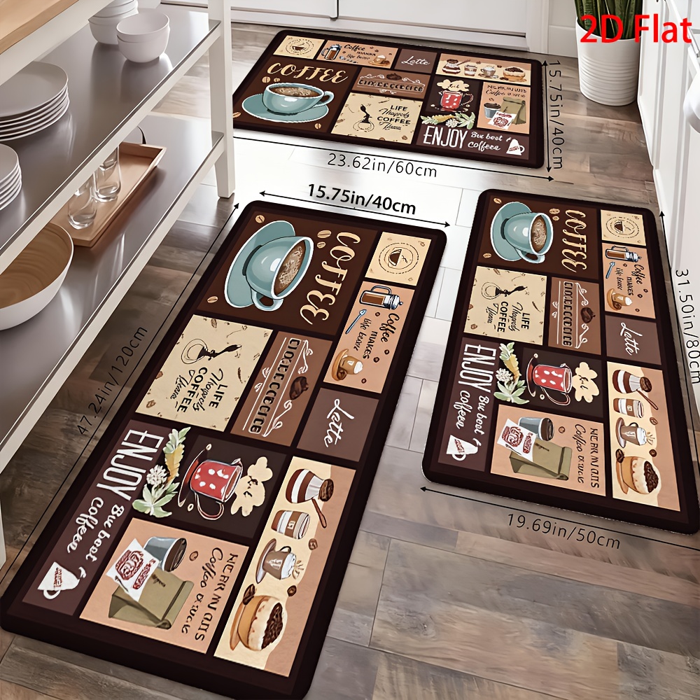 TEMU 2/3pcs, Modern Fashionable Minimalist Mat, 2d Flat Coffee-themed Patterned Mat Design Featuring Coffee Cups, Latte Art, Coffee Beans, Cupware,