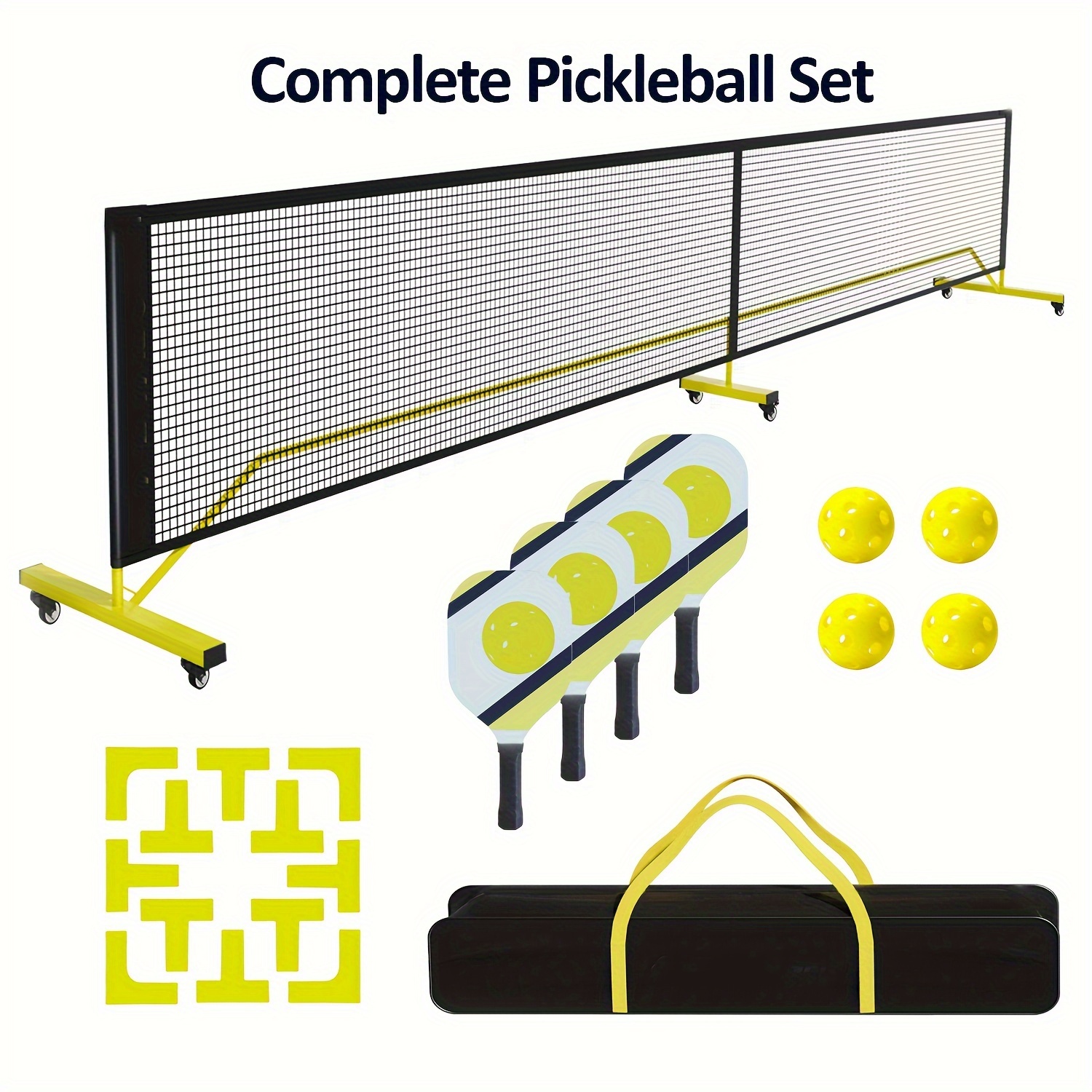 

Foldable Pickleball Set With Net With Wheels Paddles Balls & Markers Easy Storage With Folding Pickle Ball Net Portable Outdoor Pickle Ball Net For Driveway Portable Pickleball Net System