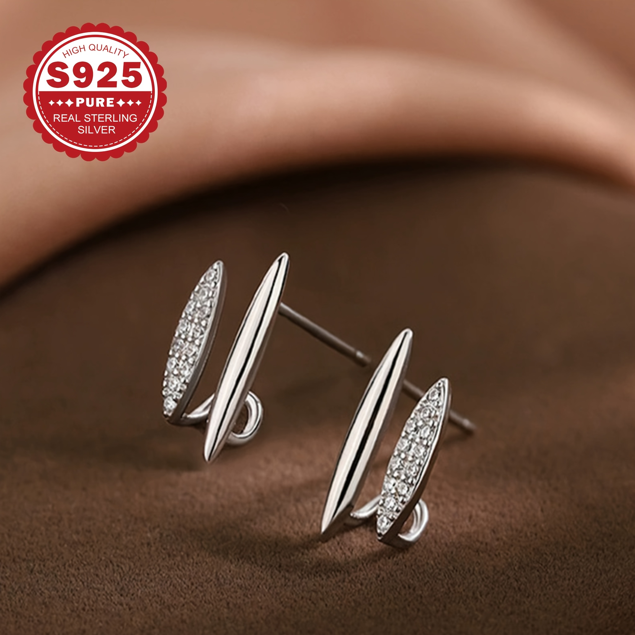 Women's S925 Silver Double Layer Vertical Stripe Stud Earrings