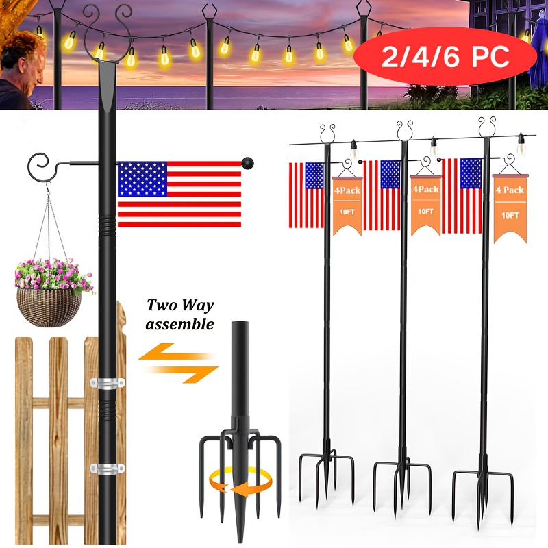 

2/ 4/ 6 Pack String Light Pole, 10ft Outdoor String Light Pole Stand To Hang String Lights For Patio, Garden, Backyard, Wedding, Parties, Deck, Fence -