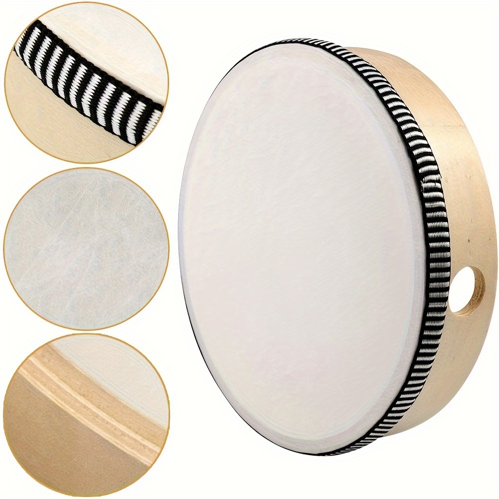 Natural Wooden Hand Drum, White Educational Hand-Held Percussion Instrument Toy with Mallet Included