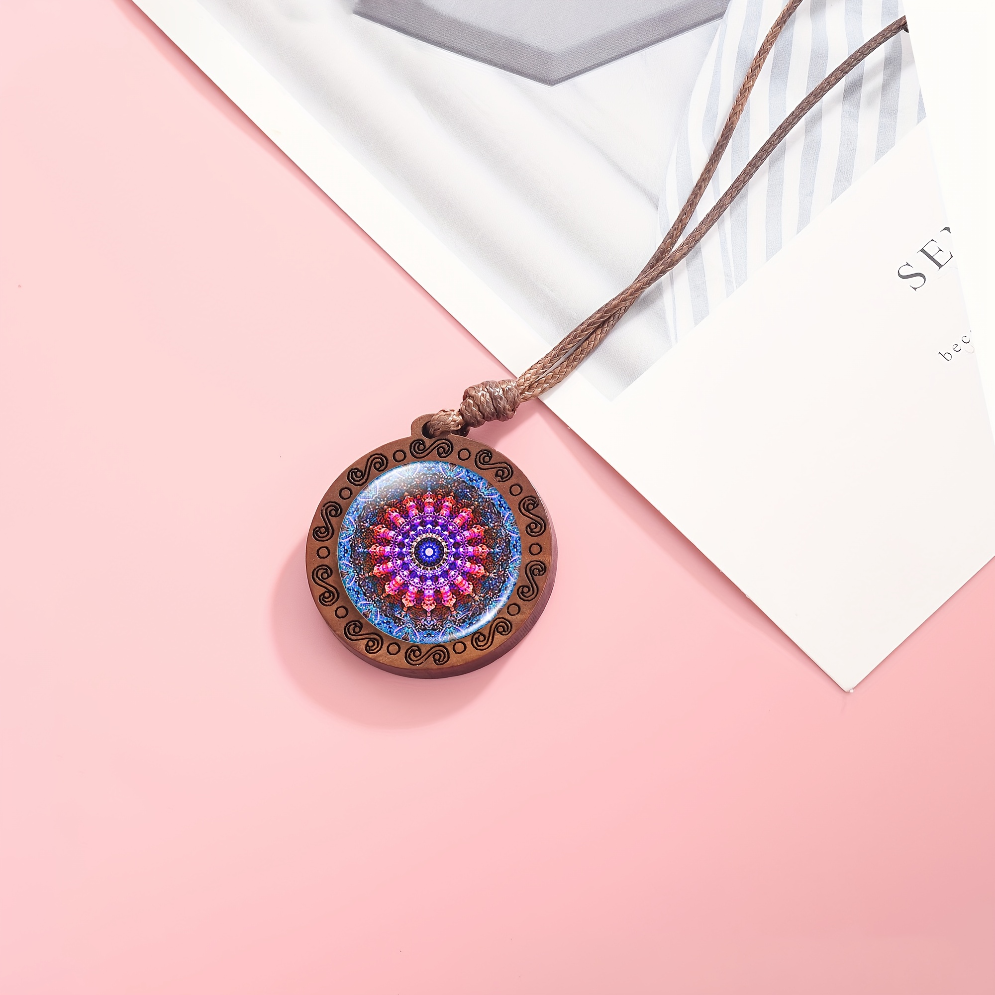 Handmade Geometric Art Necklace Pendant, Mandala Design