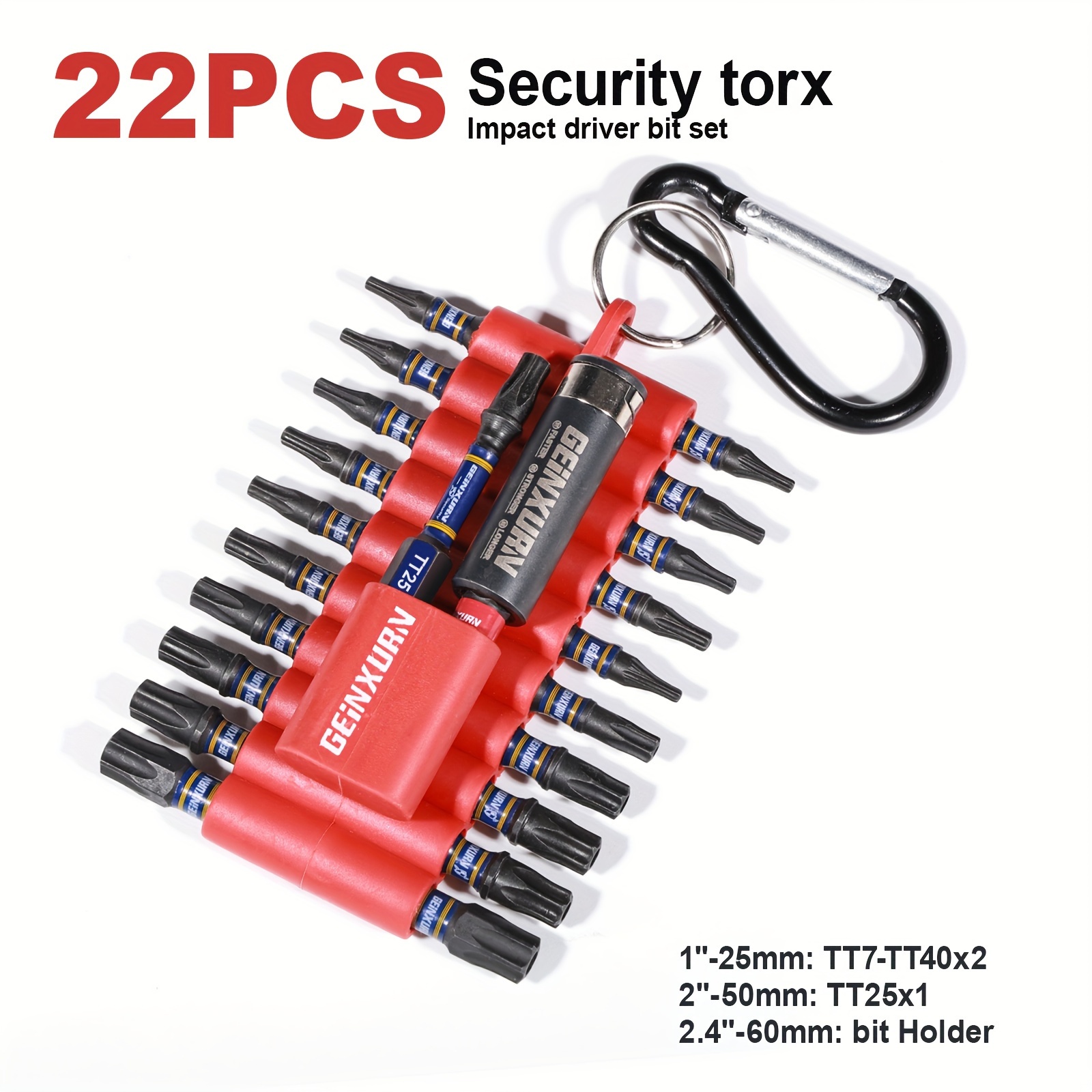 

[ ] Geinxurn 22pcs Bit Set - S2 Steel, Hex , Red//, No