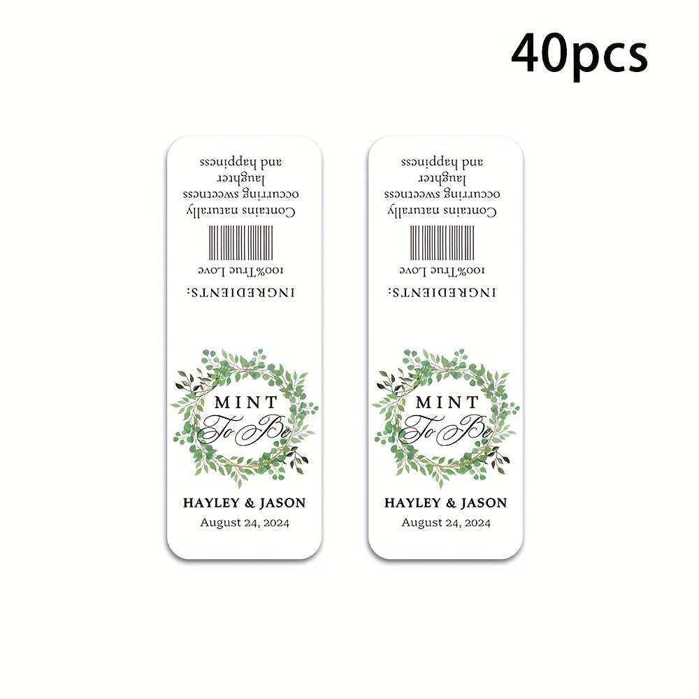TEMU Customized Green Leaf Mint Stickers In Sets Of 20/40/60, Labels For Wedding Mint Boxes, Personalized With The Bride And Names And Wedding Date,