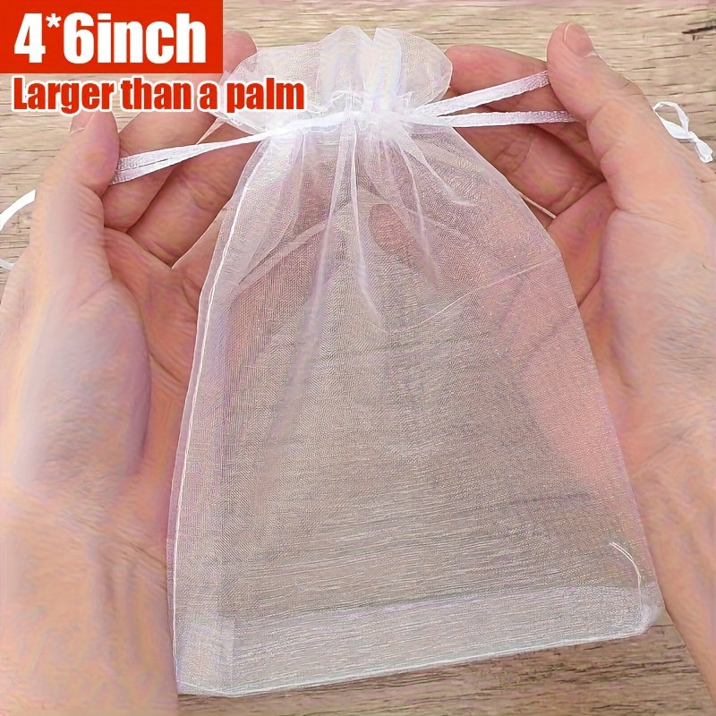 E-shop Geschenk für Sie/Ihn 30 Stück weiße, transparente Organza-Kordelzugbeutel, 4X6 Zoll (10X15 cm), hochwertige Schmuck-Geschenktüten, geeignet für