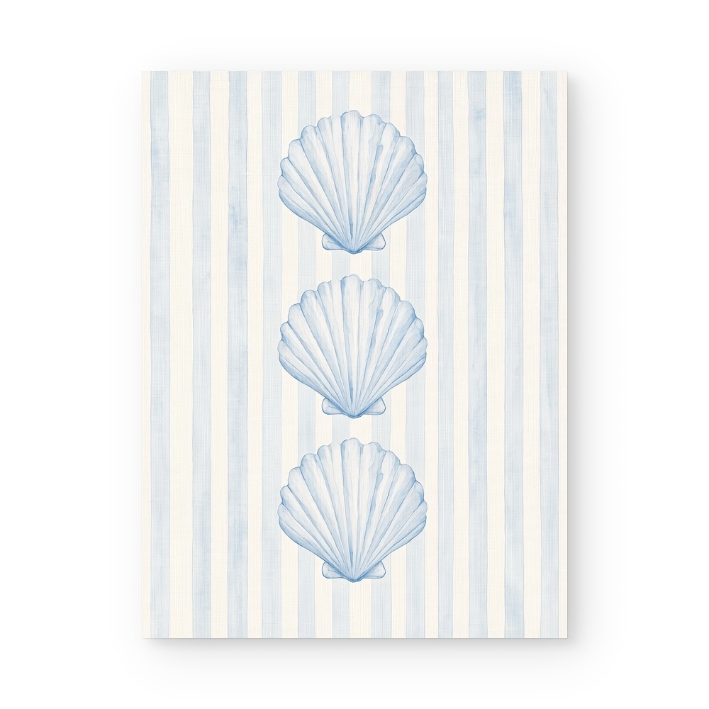 TEMU 2d Flat, Pale Striped Vertical Scallop Seashell Suitable For Beach House Nautical Wall Art - Minimalist Pastel Watercolor Prints For Bathroom,,