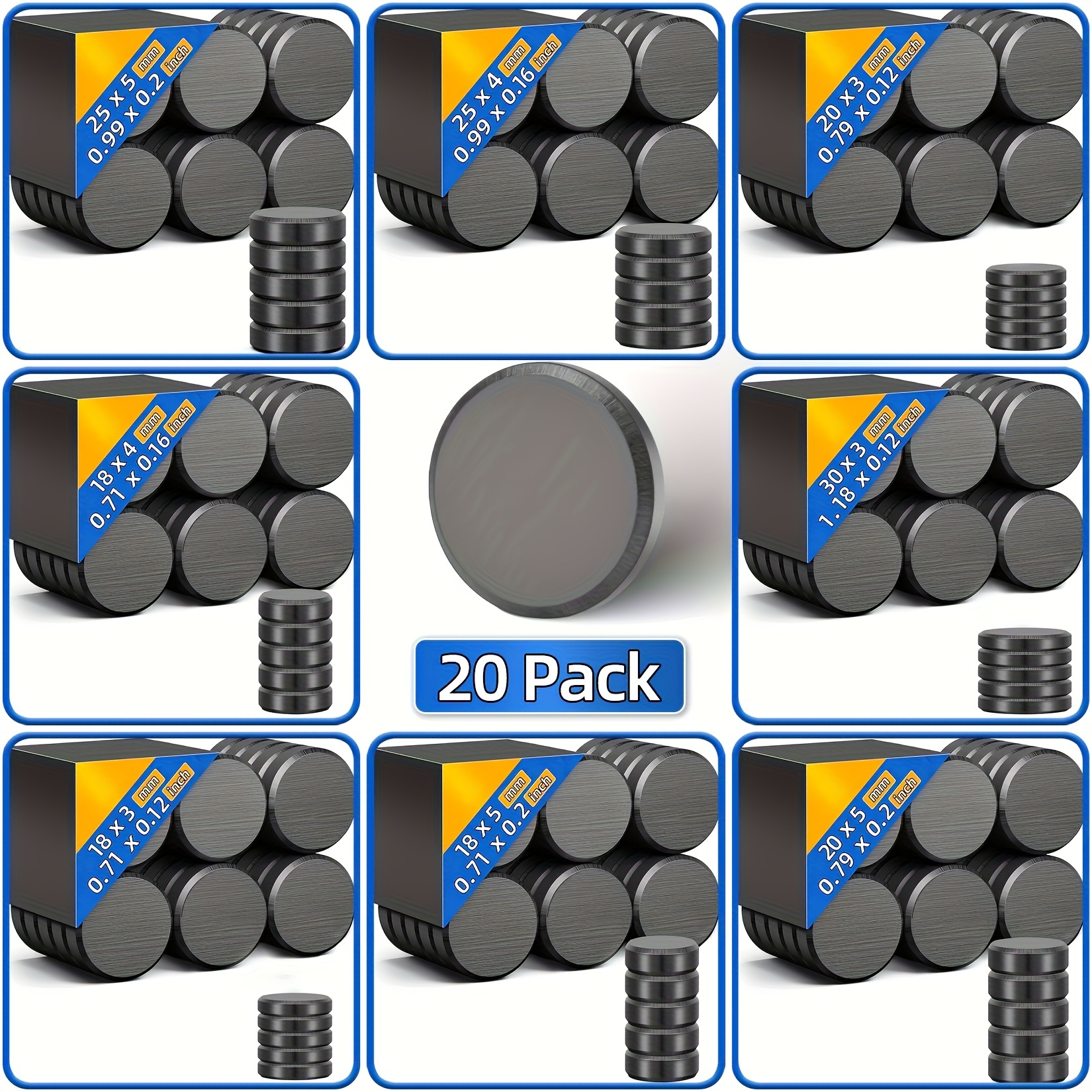 

20pcs Black Industrial Magnets, Craft Magnets, Strong Round Magnets For Button Magnet Craft Science Projects -0.7*0.12inch(18*3mm)
