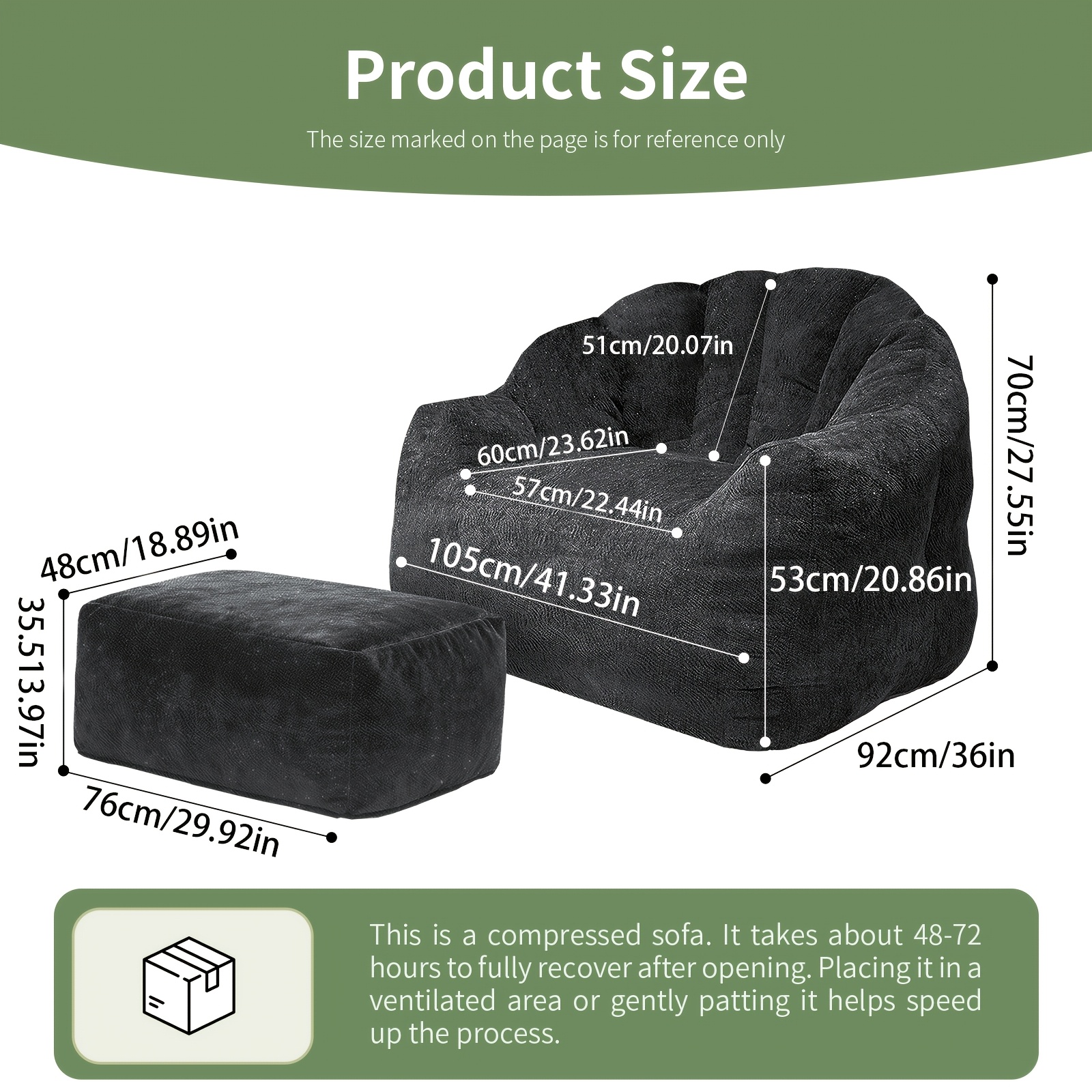 Image of Armrest Adult Bean Bag Sofa With Footrest, Filled With High-density Sponge, Comfortable Bean Bag Sofa Chair, Suitable For Living Room And Bedroom Reading