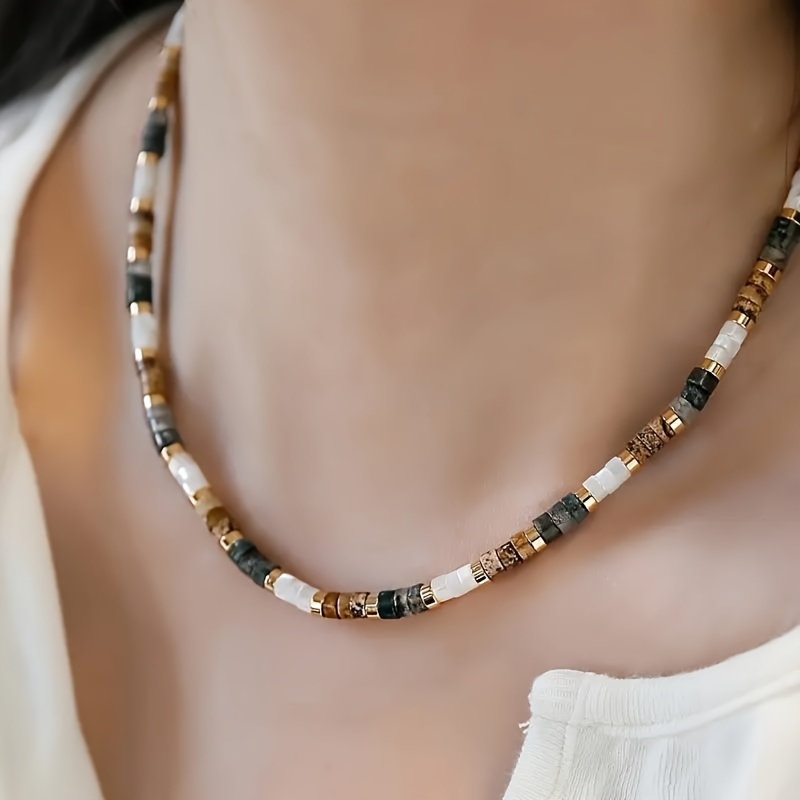 

Collier en pierre naturelle colorée bohémienne pour femmes, chaîne en perles de Pinctada , bijou rétro d'été, convenable pour casual - Pas de , matériau , idéal pour les quotidiennes et