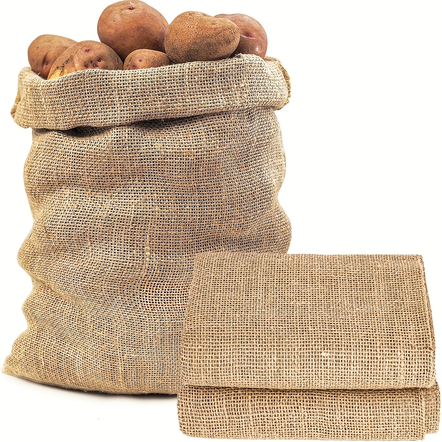 TEMU Lot de 2 sacs en toile de jute - Sacs de en jute pour plantes 50x70cm, sacs de épaissis et réutilisables pour pommes de terre, sacs de stockage