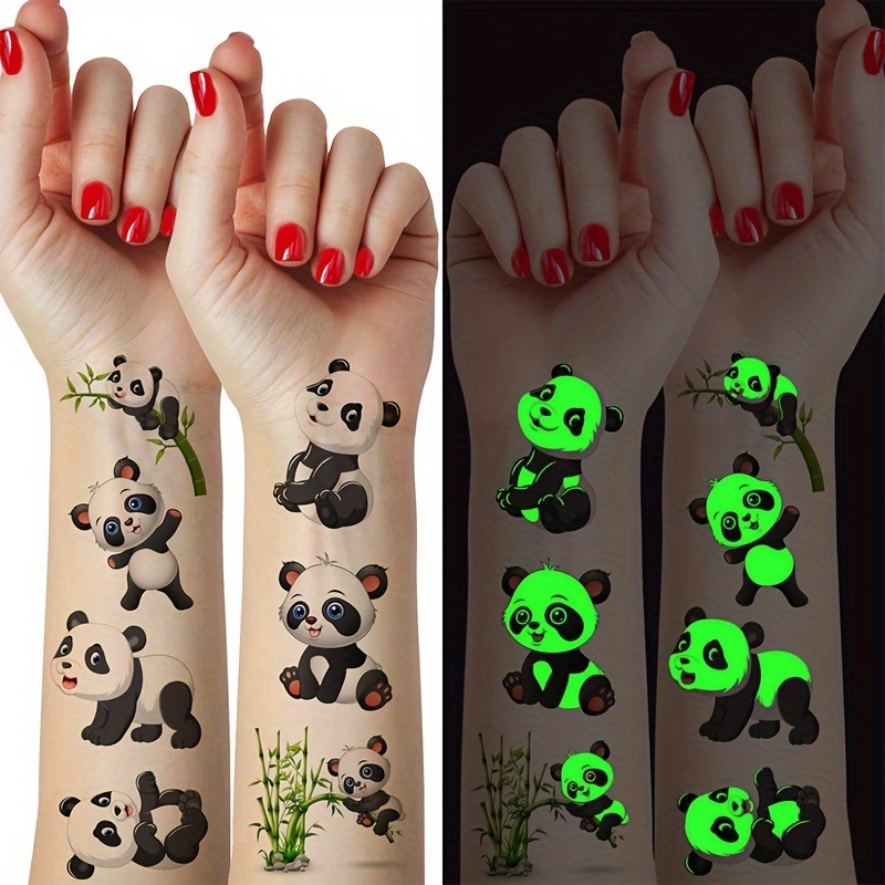 

16 Sheets Glow In The Dark Panda Temporary Tattoos, Waterproof Long-lasting Fake Tattoo Stickers, Animal Party Favor Decorations, Body Art For Adults, Oblong Shape 6x6cm
