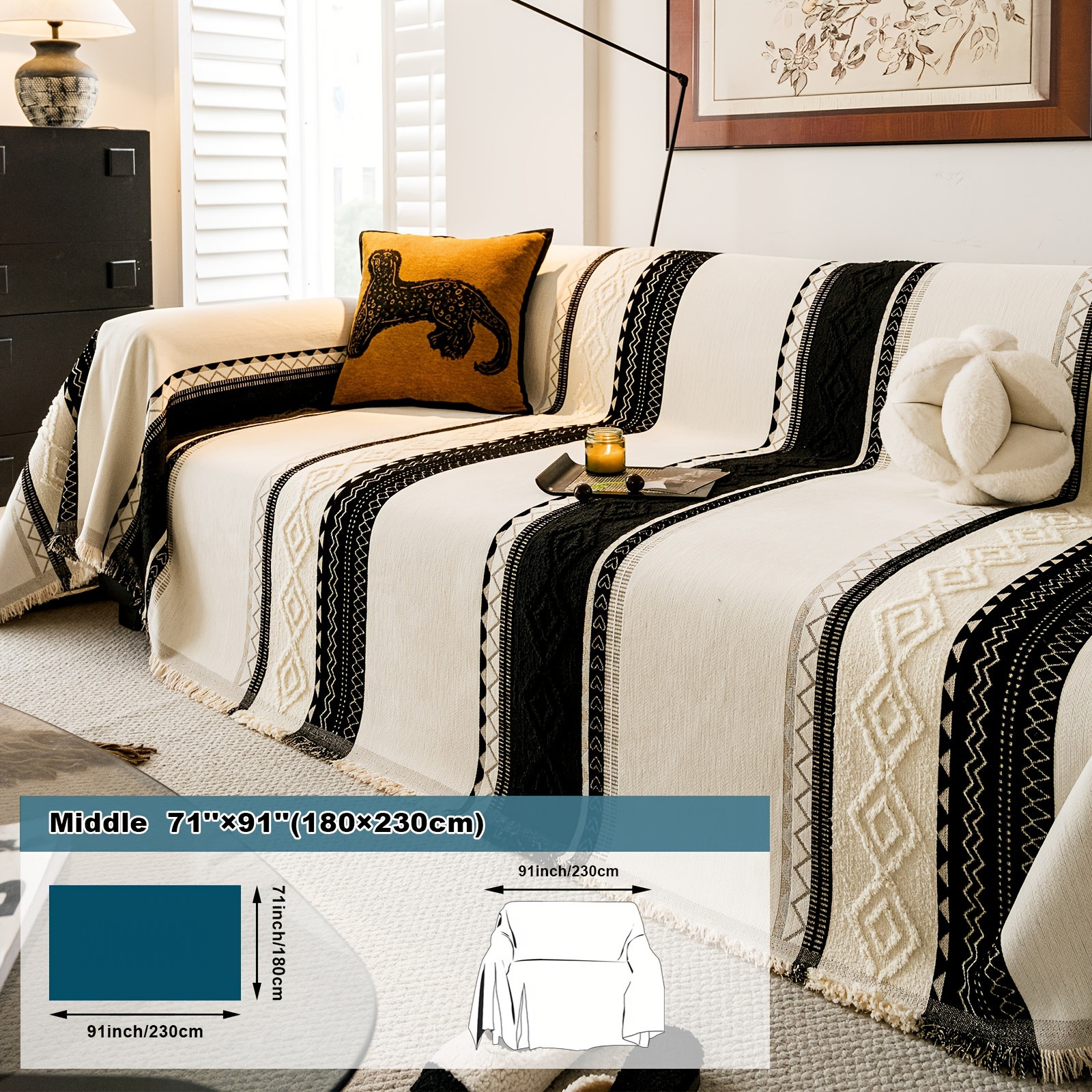 Wilderness Chenille & Faux Fur Blend Sofa Throw, Bohemian Style