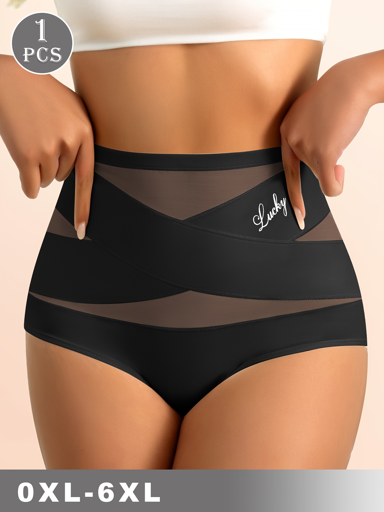 Culotte Gainante Taille Haute — Fibre de Glace & Sans Couture Culottes élégantes taille haute en tissu fibre de glace | Respirantes 90%, couleur unie avec motif de lettres, contrôle du ventre, gainage sans couture, grande taille 0XL-6XL, MEIYATING