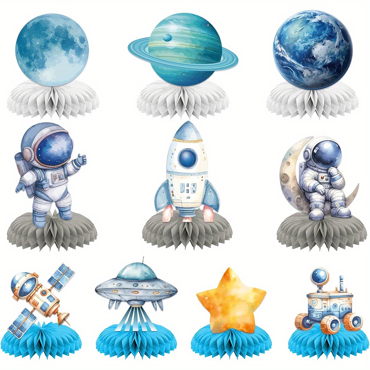 Image of 10pcs Space Theme Party Decorations Honeycomb Centerpiece Decorations Outer Space Party Decorations Space Birthday Decorations Table Centerpiece Suitable For Boys And Girls