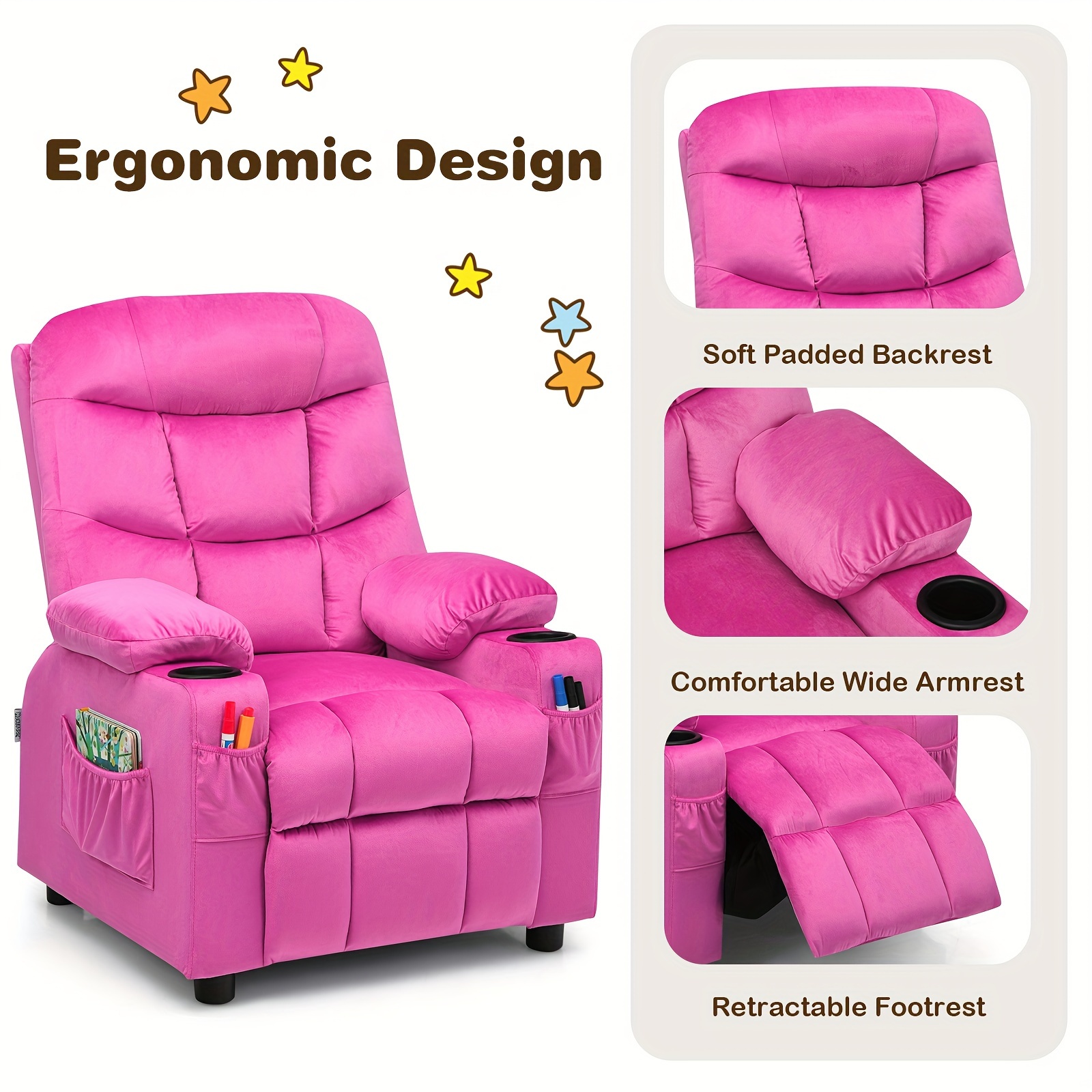 Girls' Pink Velvet Recliner Chair with Cup Holder & Storage Pocket - Heavy-Duty 300lb Capacity, Ergonomic Backrest & Armrests, Manual Recliner with Safety Belt - Modern Soft Cushioned Lounge Chair for Kids & Teens, Easy Assembly, Ideal for Bedroom, Living Room, Home Theater - Durable Wood Frame & Fabric, Ideal Gift for Girls 3-12 Years (Pink, Purple, Black, White, Grey Available), Lounge Chair for Teens, Comfortable Sitting, Playroom Seating, Stylish Recliner, Highcapacity Recliner, ' 12 Girls' Pink Velvet Recliner Chair with Cup Holder & Storage Pocket - Heavy-Duty 300lb Capacity, Ergonomic Backrest & Armrests, Manual Recliner with Safety Belt - Modern Soft Cushioned Lounge Chair for Kids & Teens, Easy Assembly, Ideal for Bedroom, Living Room, Home Theater - Durable Wood Frame & Fabric, Ideal Gift for Girls 3-12 Years (Pink, Purple, Black, White, Grey Available), Lounge Chair for Teens, Comfortable Sitting, Playroom Seating, Stylish Recliner, Highcapacity Recliner, ' - Image 12