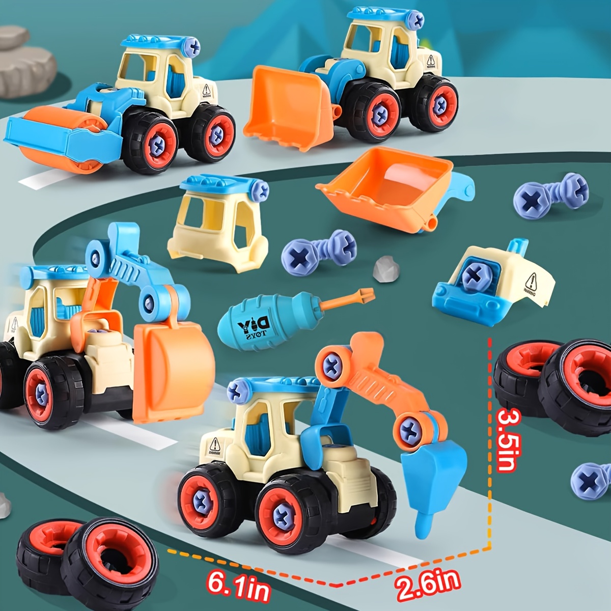 4pcs Construction Vehicle Set with 1 Screwdriver, Children's Assembly and Disassembly Toy Excavator, Detachable and Screw-On Educational Building Blocks for Boys and Toddlers, Christmas Gift, New Year Gift, Birthday Gift for Kids. Some Accessory 15 4pcs Construction Vehicle Set with 1 Screwdriver, Children's Assembly and Disassembly Toy Excavator, Detachable and Screw-On Educational Building Blocks for Boys and Toddlers, Christmas Gift, New Year Gift, Birthday Gift for Kids. Some Accessory - Image 15