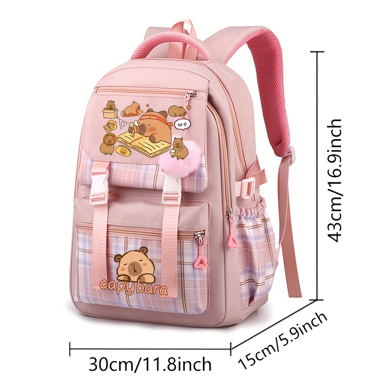 Gefemini Kawaii Backpack with Plush Small Bear Multi-Pocket Women Backpack Large Capacity School Bags for Teen Girls