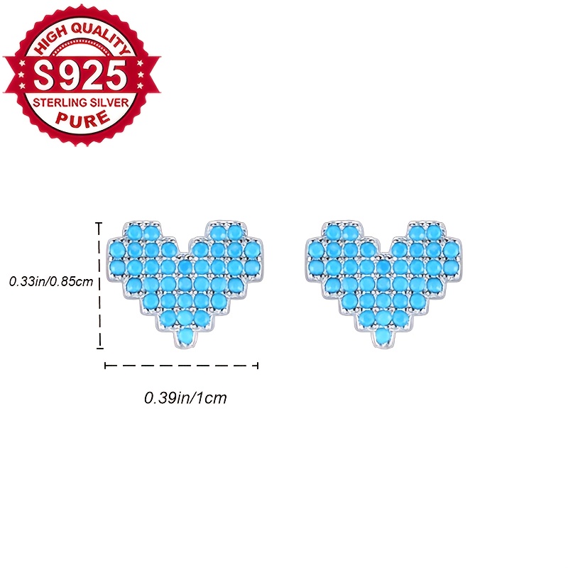 Women's Synthetic Topaz Heart Stud Earrings in S925 Silver