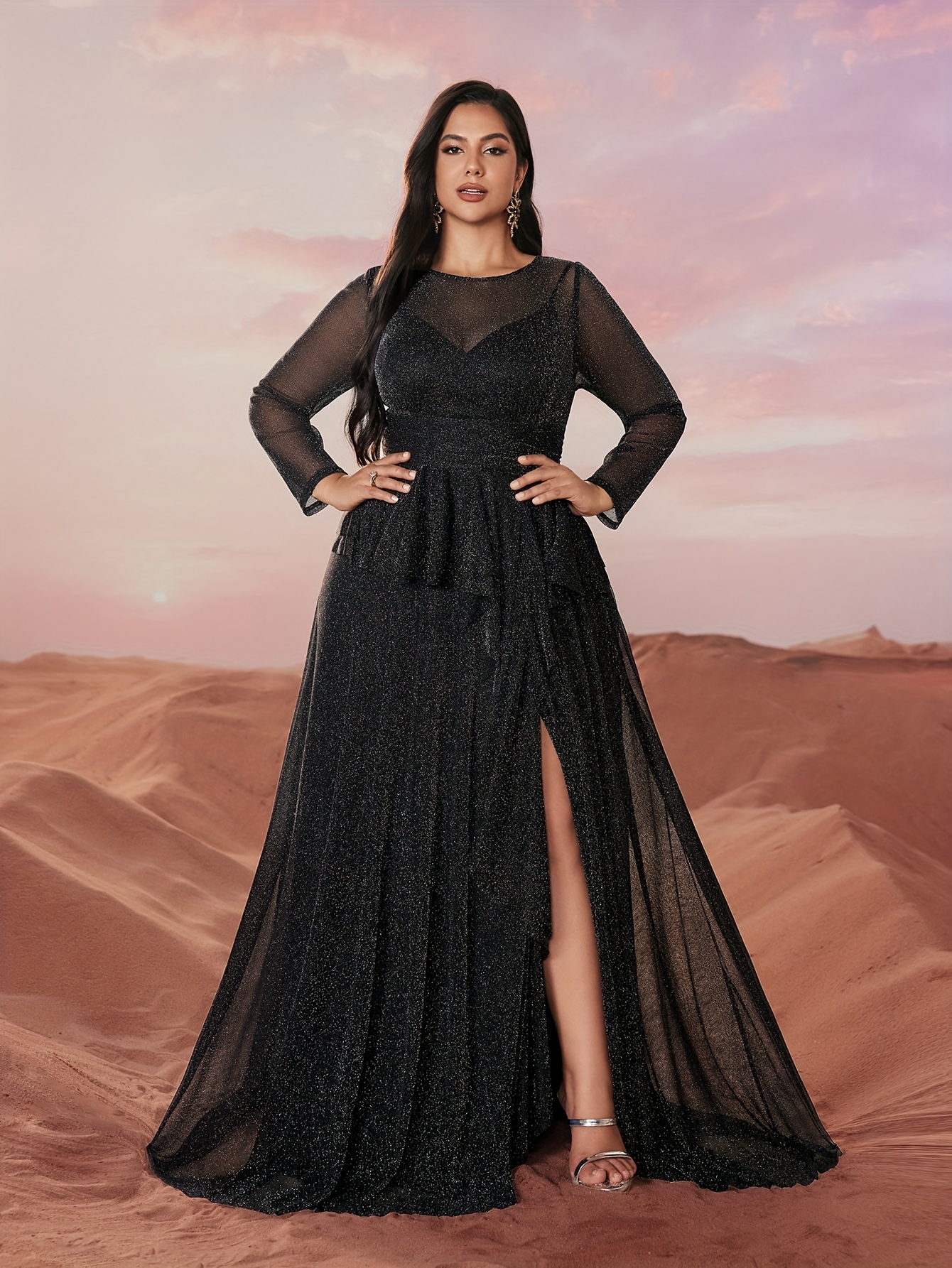 plus size, women dress slit long sleeve dresses brithdday night gown  evening gown clubwear christmas party new years eve clothes | Free Shipping  On Items Shipped From Temu | Temu