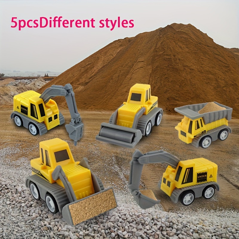 TEMU [hot ] 5pcs Educational Construction Vehicle Toy Set - Excavator, & Dump Models - For Favors, -to-school , & Christmas Gifts