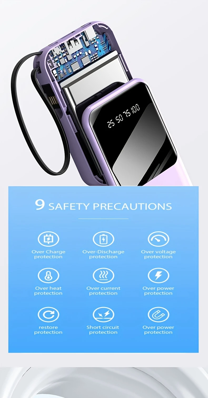 10000mah mini cute 5v2a fast charging multifunctional power bank large capacity rechargeable portable mobile phone charger built in led lights outdoor travel battery packs display micro type c input usb c output for iphone valentines day gift details 8