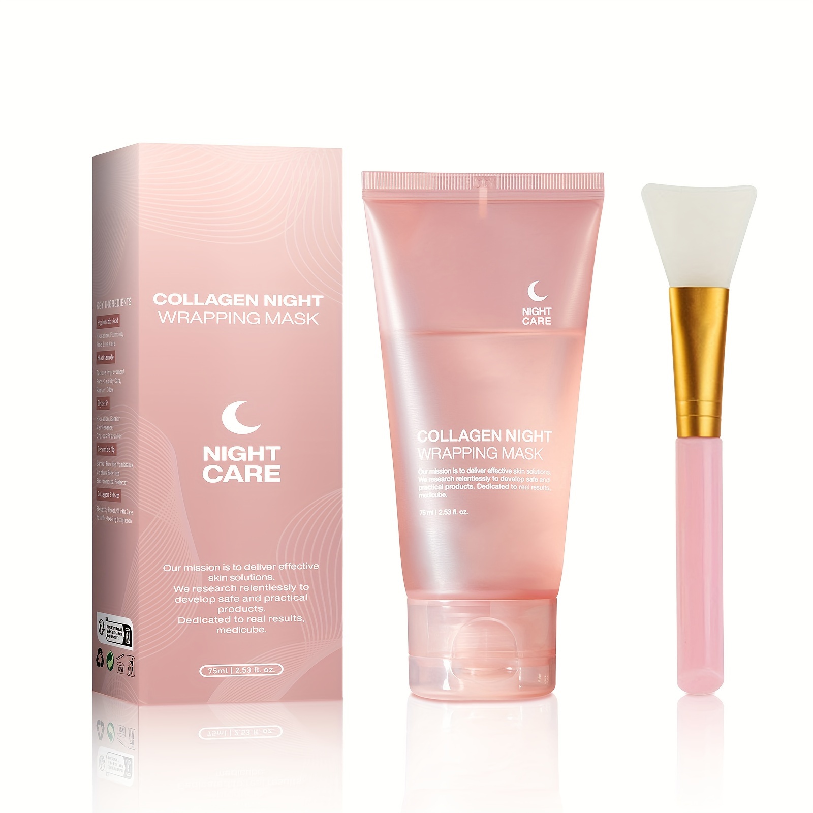 1pc Collagen Night Care Wrapping Mask with Applicator Brush, 75ml - Hydrating & Firming Facial Treatment for All Skin Types, Alcohol-Free, Unscented, Moisturizing with Hyaluronic Acid & Niacinamide