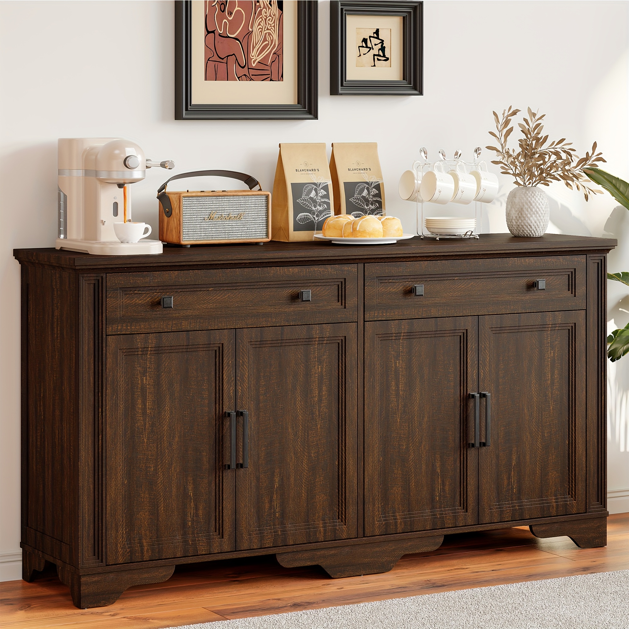 63" Wooden Side Cabinet - Versatile Buffet & Coffee Bar
