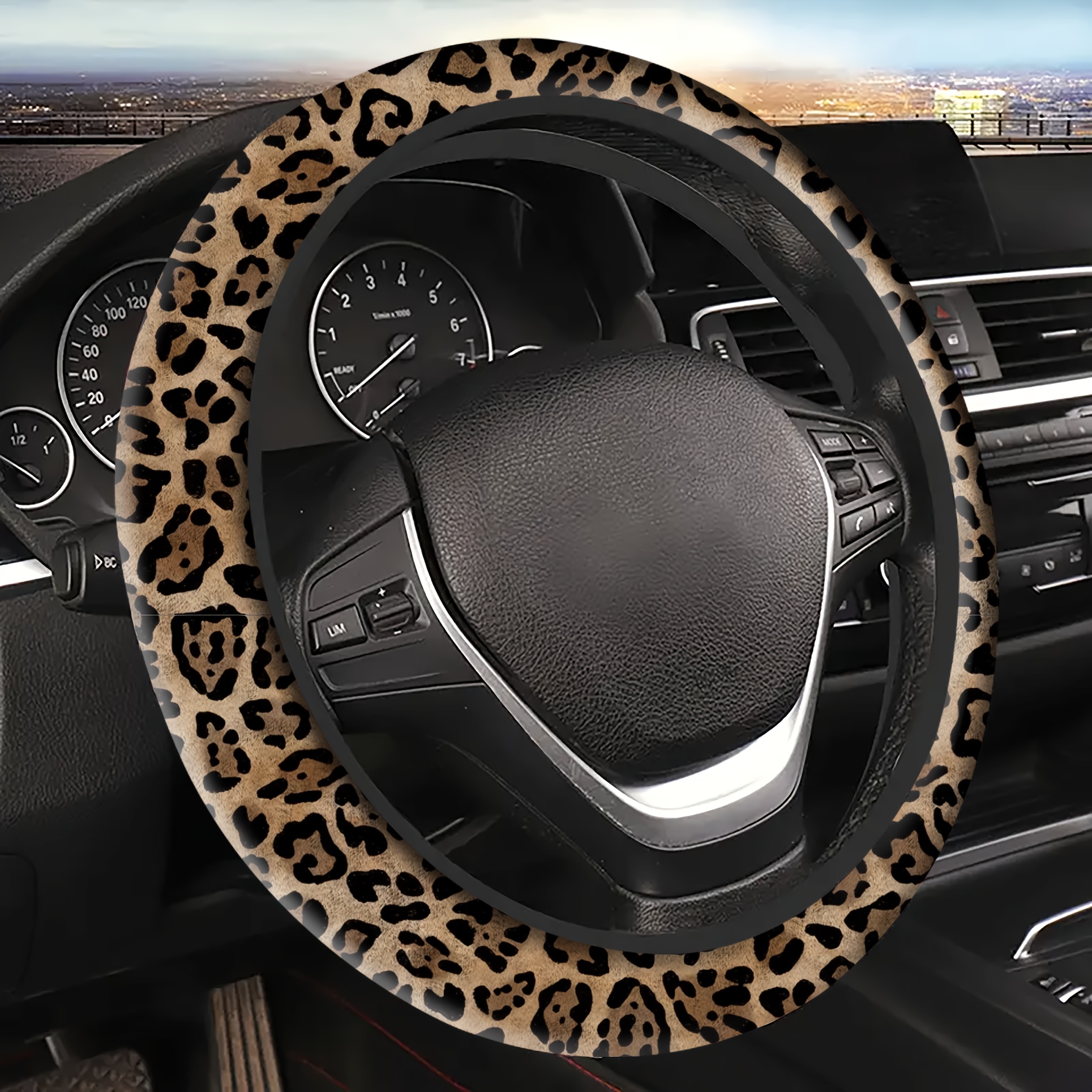 

Neoprene Steering Wheel Cover With Leopard Print - Stretchable, Skidproof, High-definition Car Steering Wheel Protector, Fits 15-inch Wheels, Bohemian Design With Superior Grip & Sweat Absorption