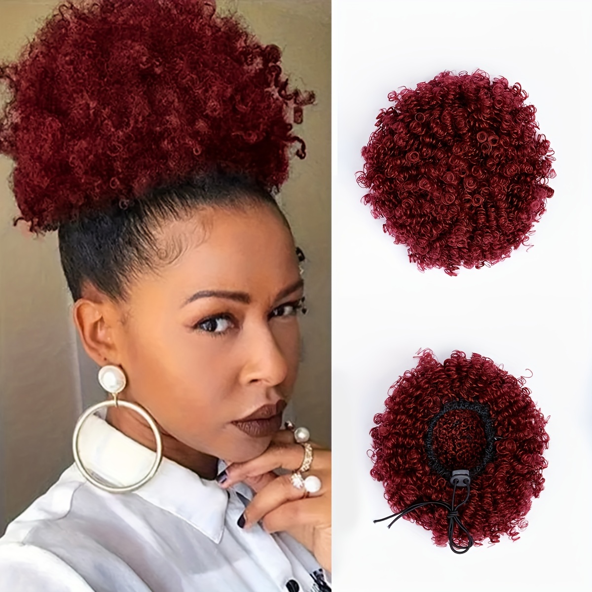 

Afro Puff Drawstring Ponytail Extension For Women, Premium 60 Gram Short Synthetic Afro Puff Ponytail Clip On Kinky Drawstring Curly Ponytail Bun Hair Accessories