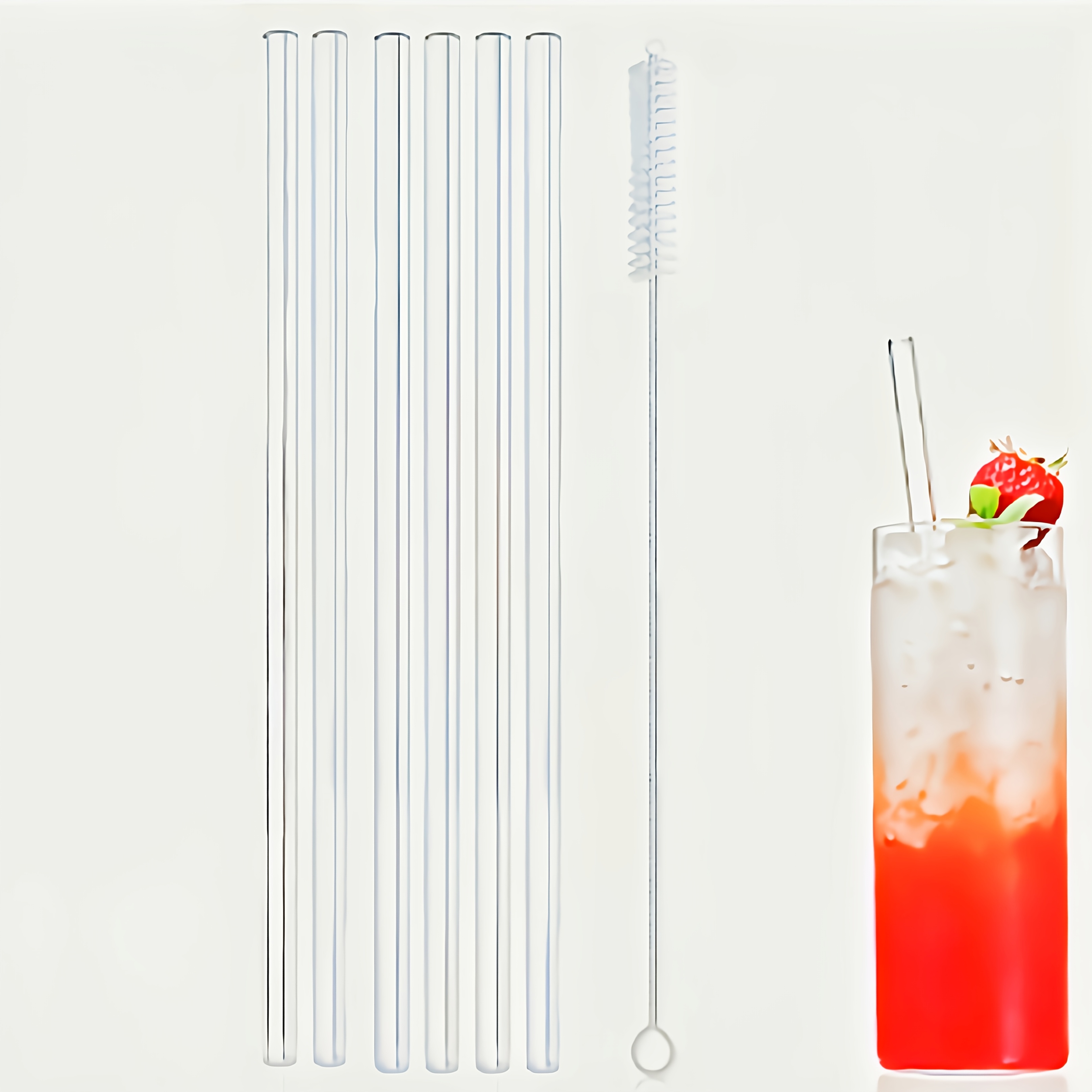 Image of 2/4/6pcs Reusable Glass Juice Straws With 1pc Cleaning Brush, Length 8mm X 7.87in, Suitable For Smoothies, Drinks, Milk Tea, Etc. Ideal For Home, Patio, Bar, Dishwasher Safe