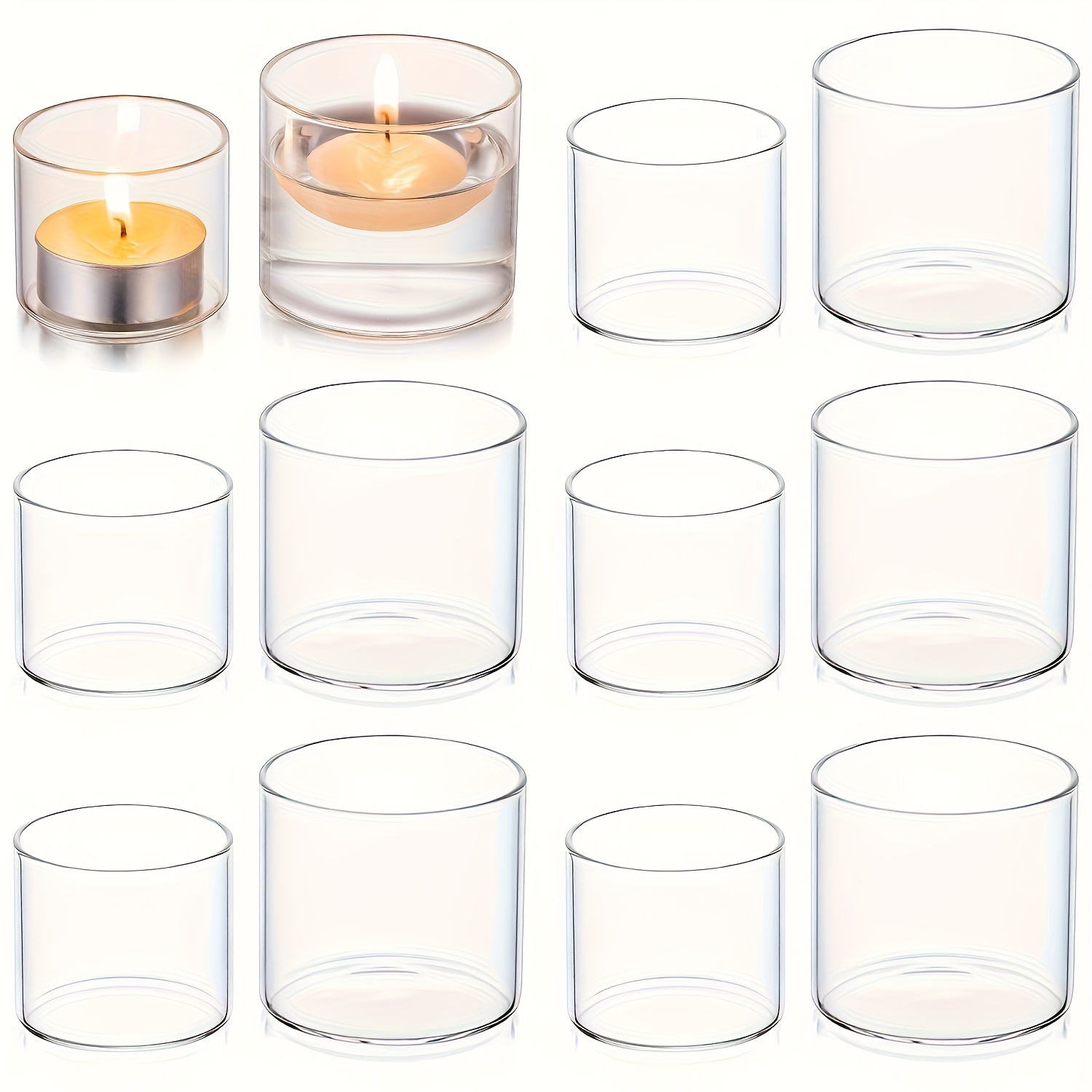 12pcs Votive Tealight Candle Holders - 12pcs Clear Glass Tea Light Holders Bulk Small Table Centerpieces Wedding Decor Party Dinner Home Decorations Festivals Christmas