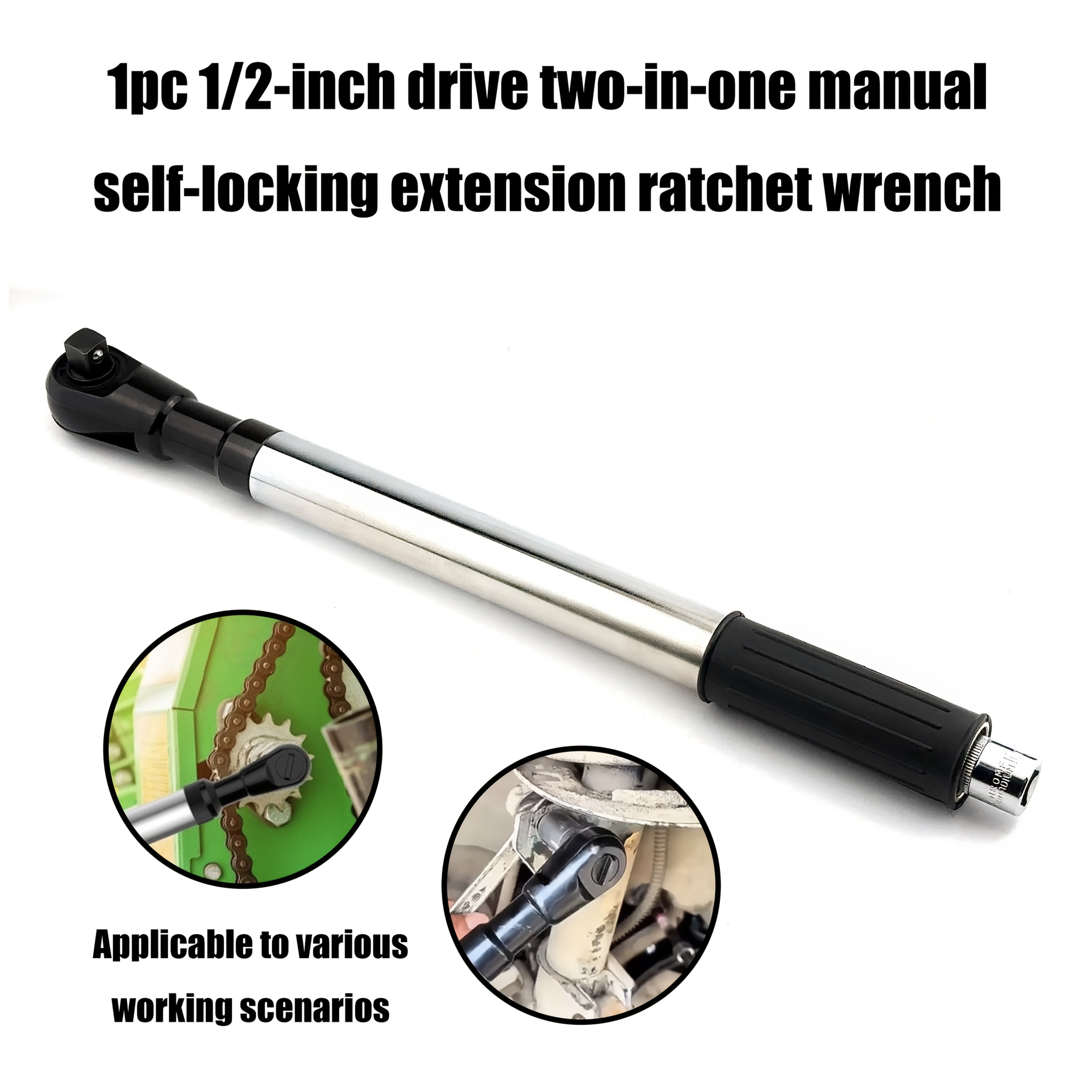 TEMU 1pc 1/2-inch Drive Manual-automatic Extended Ratchet Wrench, Multi-functional Extended Ratchet Wrench, Material, Compatible With Manual And