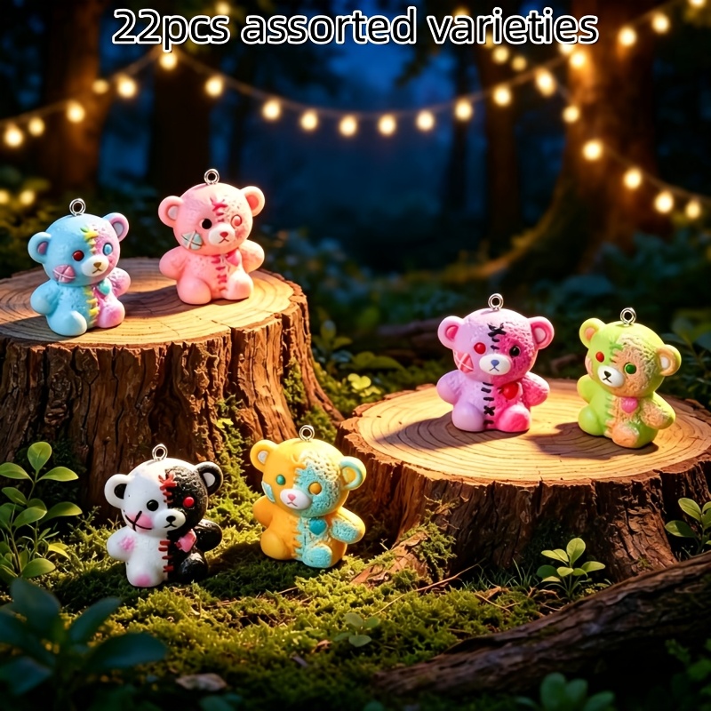 TEMU 22pcs Random Mixed Colors Resin Bear Pendants, Suitable For Making, Bracelets, Necklaces, Earrings - The Perfect Handmade Gift For Beginners And