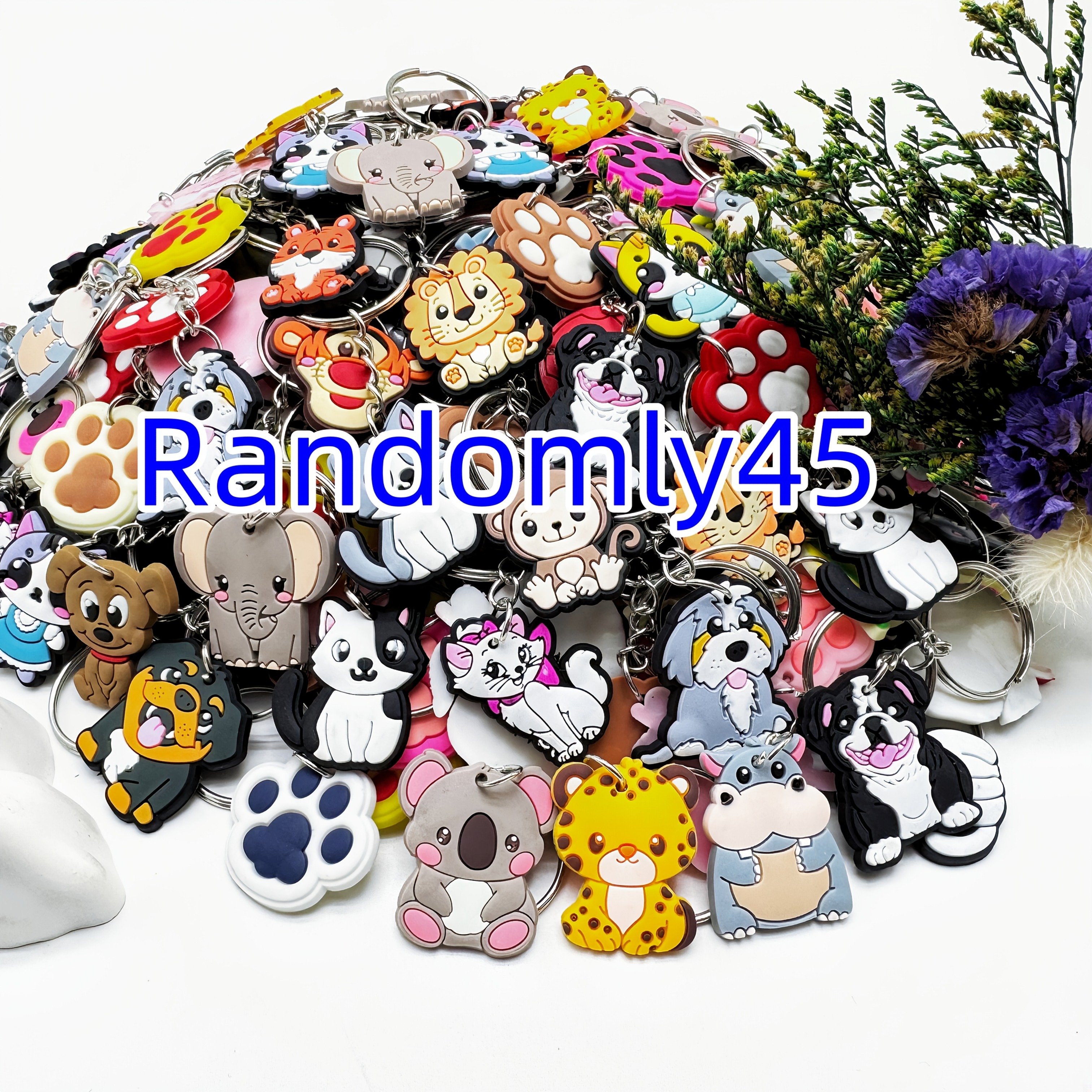 TEMU 45pcs From 88 Styles Of Cute Animal-themed Soft Rubber Keychains - Cartoon Hippo/kitty/dog/elephant Keychains. Perfect For Valentine's Day,