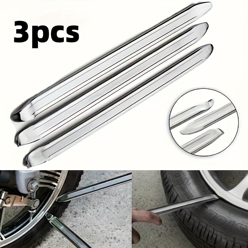 

3-pack 11.8 Inch Silver Tire Lever Tool Set - Metal Non-slip, Abrasion Resistant Tire Irons, Rust-proof For Automotive, Bicycle, Motorcycle, Tricycle Tyre Repair, Essential Tire Change Kit With Glossy