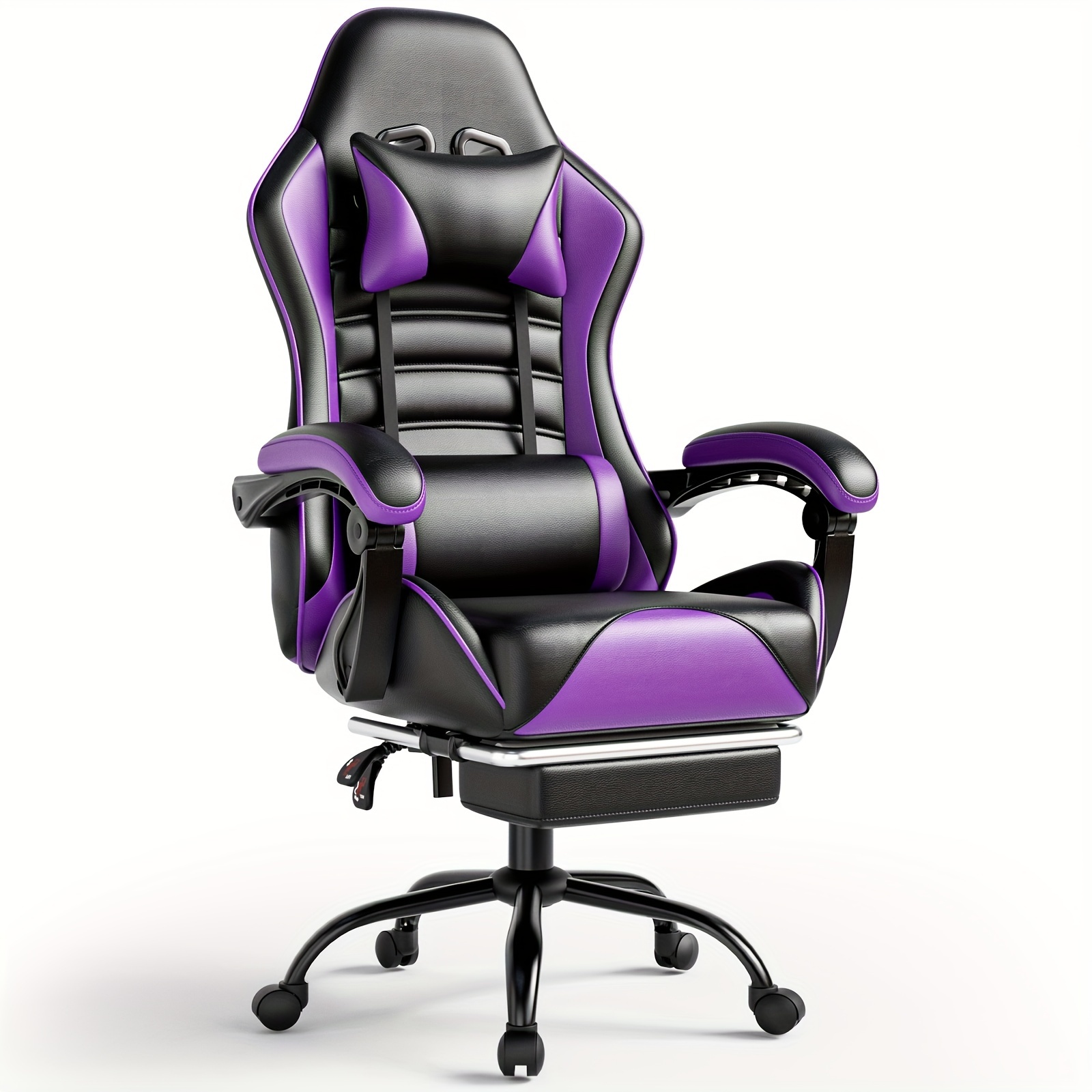 

Gaming Chair Office Chair With Massage Lumbar Support, Pu Leather High Back Adjustable Swivel Gamer Chair With Footrest, Big And Tall Computer Chair For Adults