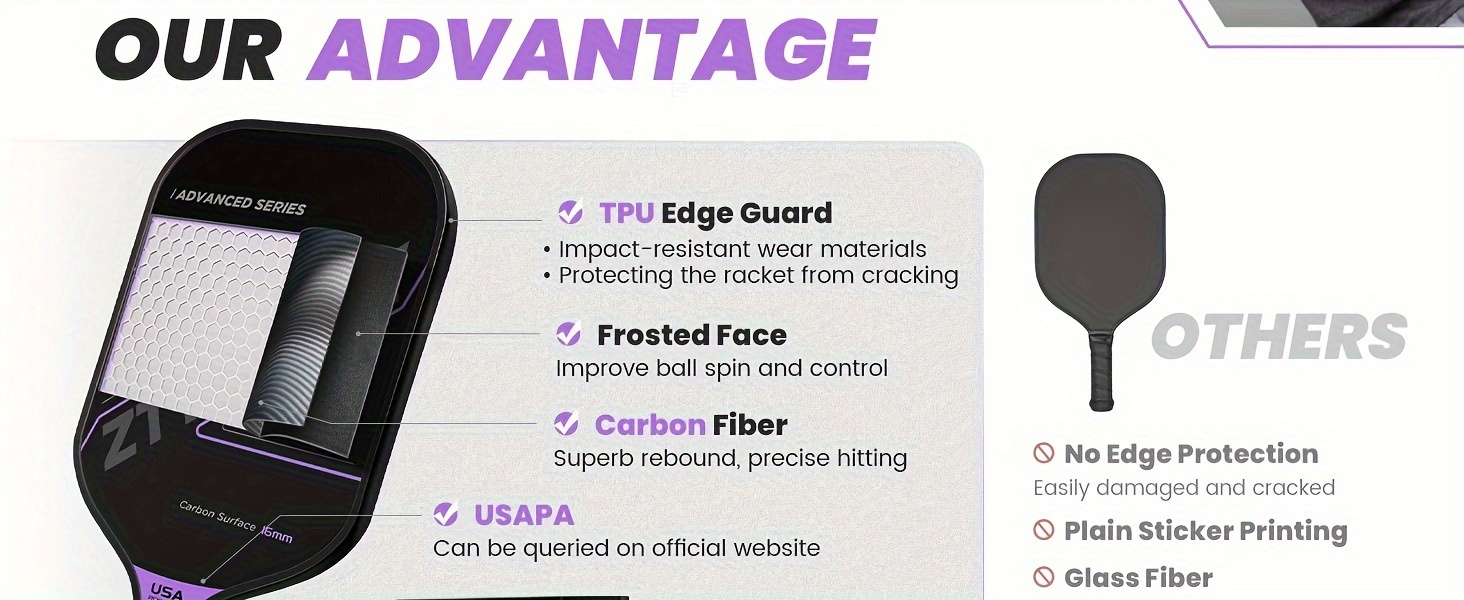 Pickle Paddles -USAPA Approved - Carbon Fiber Surface with 16mm Polypropylene Honeycomb Core - 1 Pack Pickle Racket Ideal Gift for Men Women