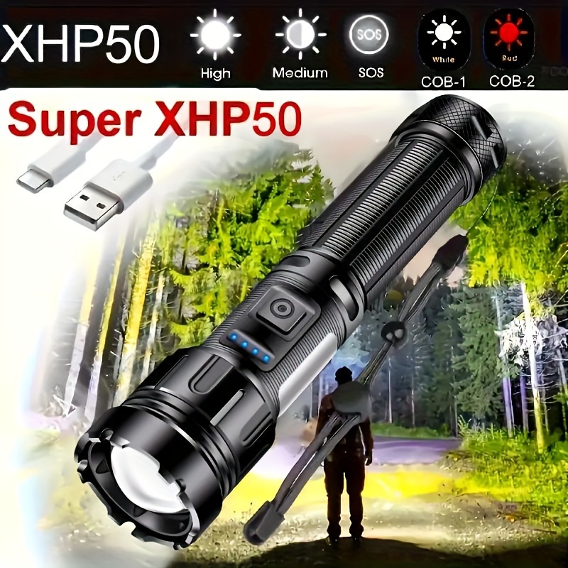 

Rechargeable Led Flashlight, 7-mode High Flashlight, Cob , Handheld Flashlight, Suitable For Emergency , Camping Equipment, Hiking, Camping