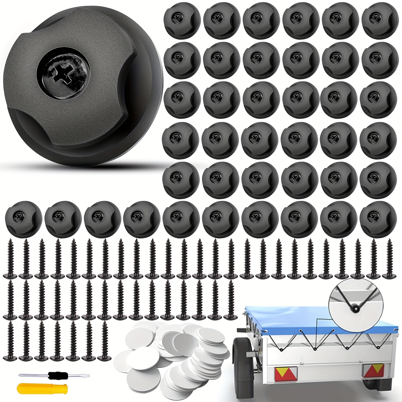 40-pack Tarp Hooks, Trailer Tarp Buttons For Trailer Nets, Tarp Attachment With Screws, Glue And Screwdriver (plastic)