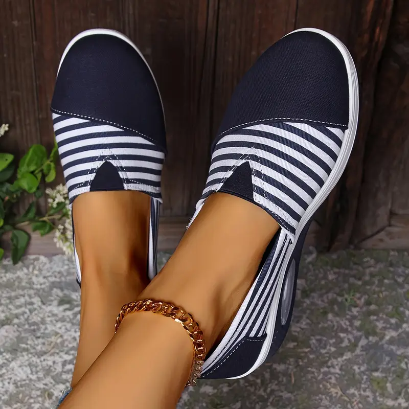 striped canvas fashion sneakers for women comfortable slip on low toe shoes with fabric inner pu sole or safe details 0