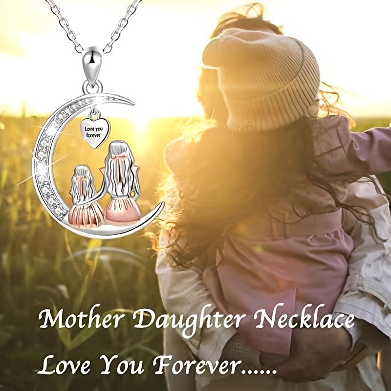 

Elegant French-style Mother Daughter Crescent Moon Pendant Necklace With "love You Forever" Engraving, Alloy No-plating Jewelry, Perfect For Daily Wear & Special Gifting Occasions - By Suteyi