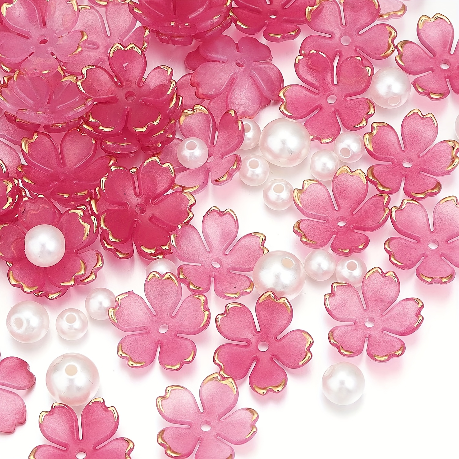 TEMU 200pcs Cherry Acrylic Flower Beads, Gradient Floral Beads With Beads For Bracelets Necklaces Earrings Diy Flower Beads For Jewelry Making