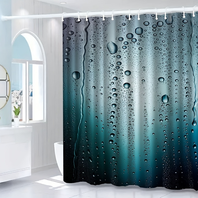 Water Drop Pattern Bathroom Decor Shower Curtain, Machine Washable