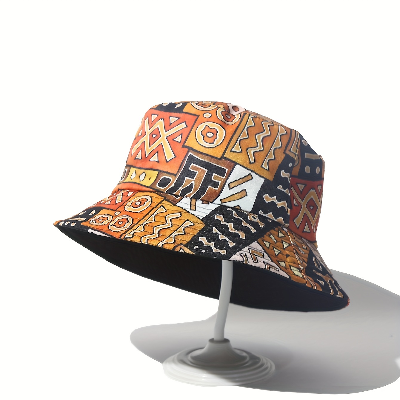 

Punk Hippie Retro Mural Style Bucket Hat, Multi Geometric Print Fisherman Hat, Double-sided Sun Hat For Casual Leisure Outdoor Sports