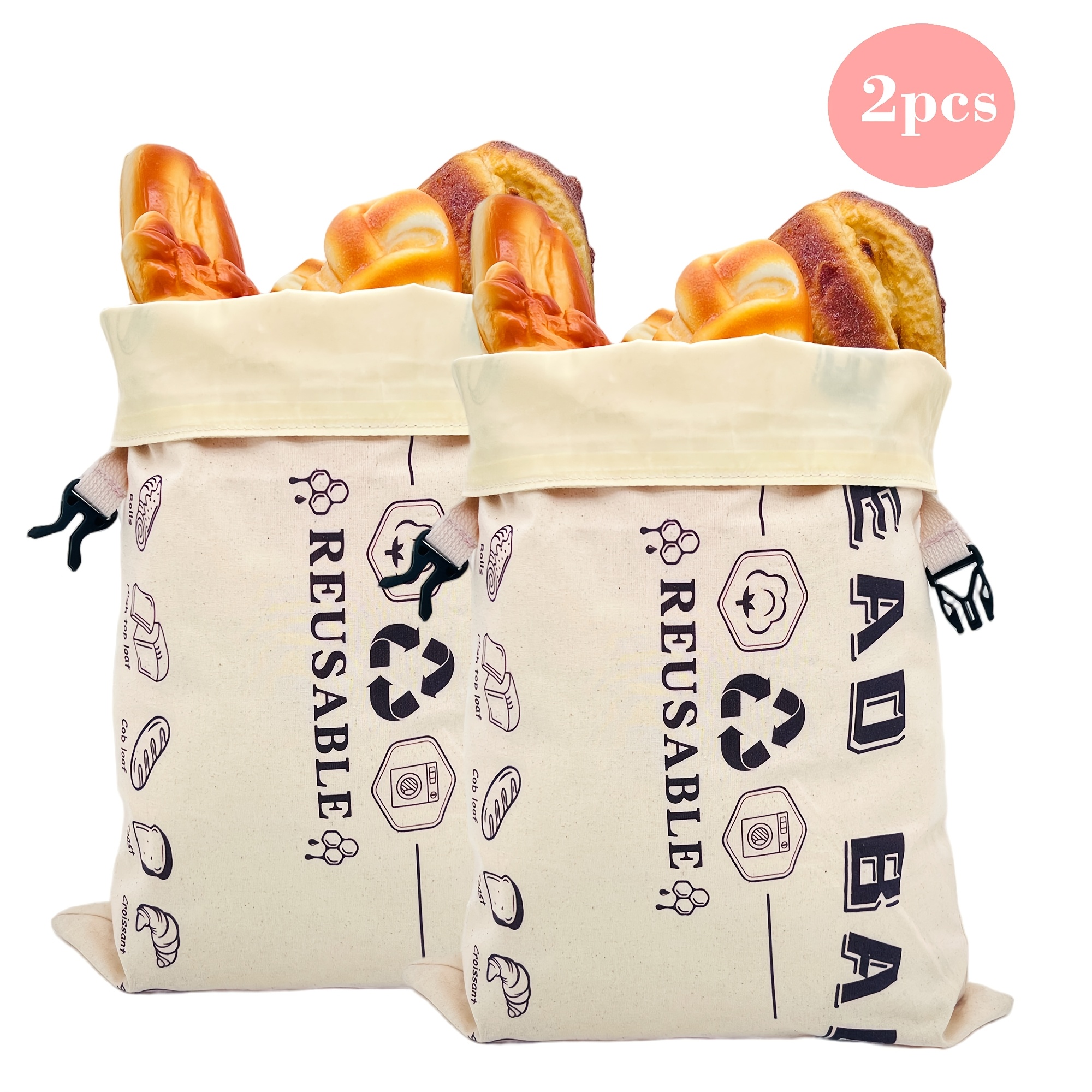Image of 1/2 Packs Beeswax Bread Bags, Reusable Bread Bags Freezer Bread Storage Bag, Bread Container, Fresh Keeping Extra Large Bread Bags, Reusable Food Storage Bag